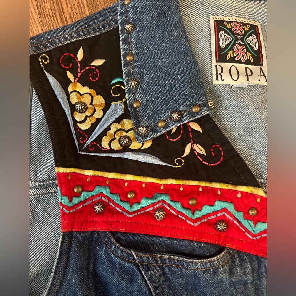 HAIRSTON ROBERSON Ropa Medium Embroidered Velvet Denim Western Vest Vintage - Picture 9 of 11